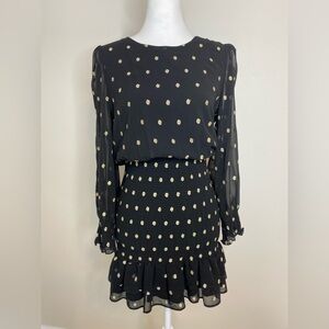 NWT saltwater LUXE Novalie Mini Long Sleeve Rouged Dress in Black & Gold…